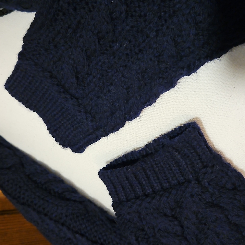 Aran Crafts 100% Merino Wool Button Up Cable Knit Double Busted Dark Blue Sz XS - Picture 7 of 9